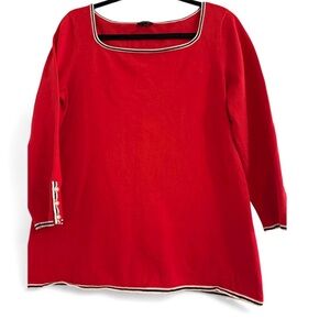 Talbots Red Square Neck Sweater Top M Pearl Button Tipped 3/4 Sleeve Knit Career